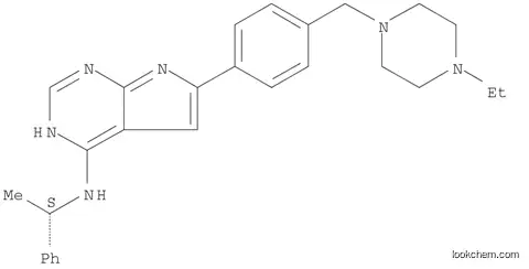 Molecular Structure of 1155336-34-7 (6-[4-[(4-Ethyl-1-piperazinyl)methyl]phenyl]-N-[(1S)-1-phenylethyl]-7H-pyrrolo[2,3-d]pyrimidin-4-amine)